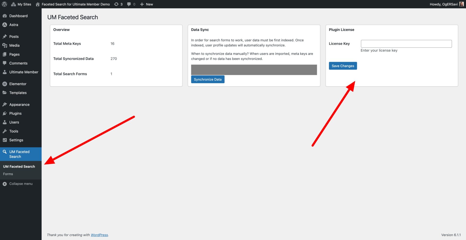 Where to find the license field for UM Faceted Search