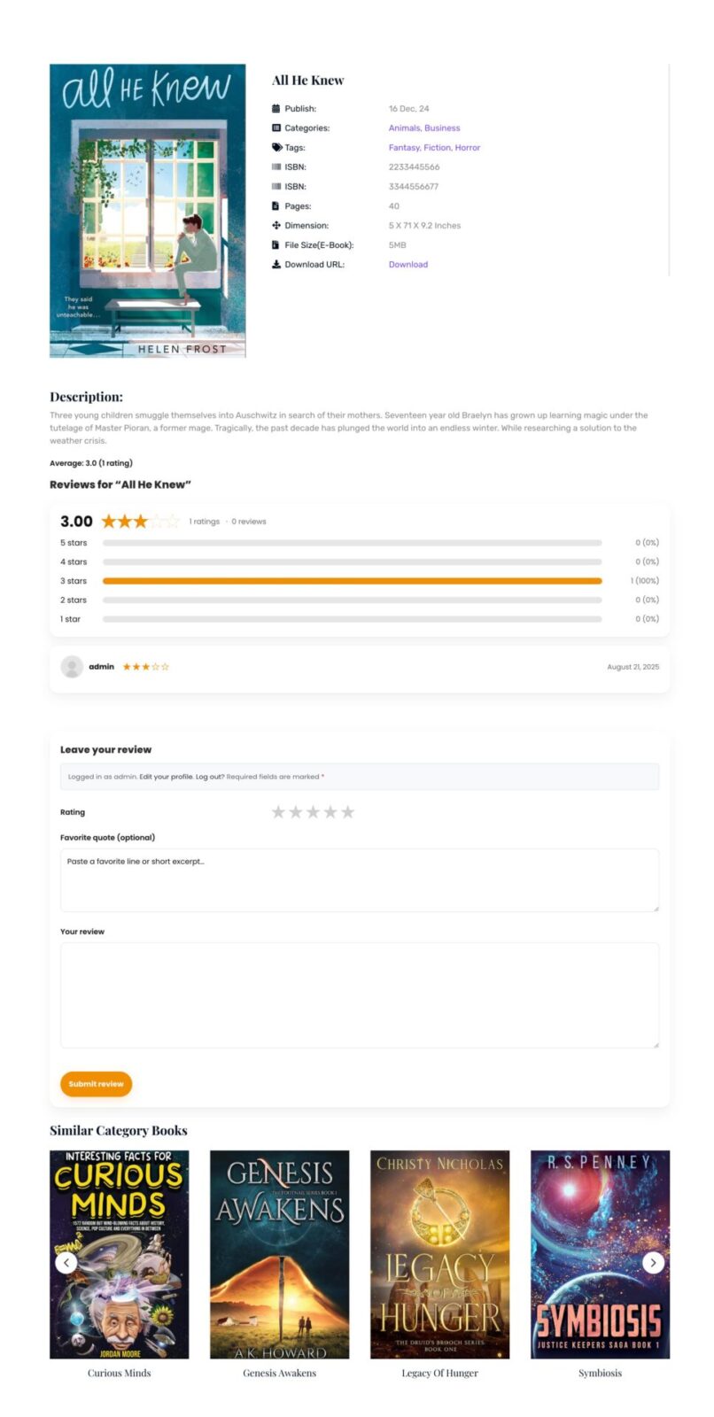 Book Preview with reviews and form