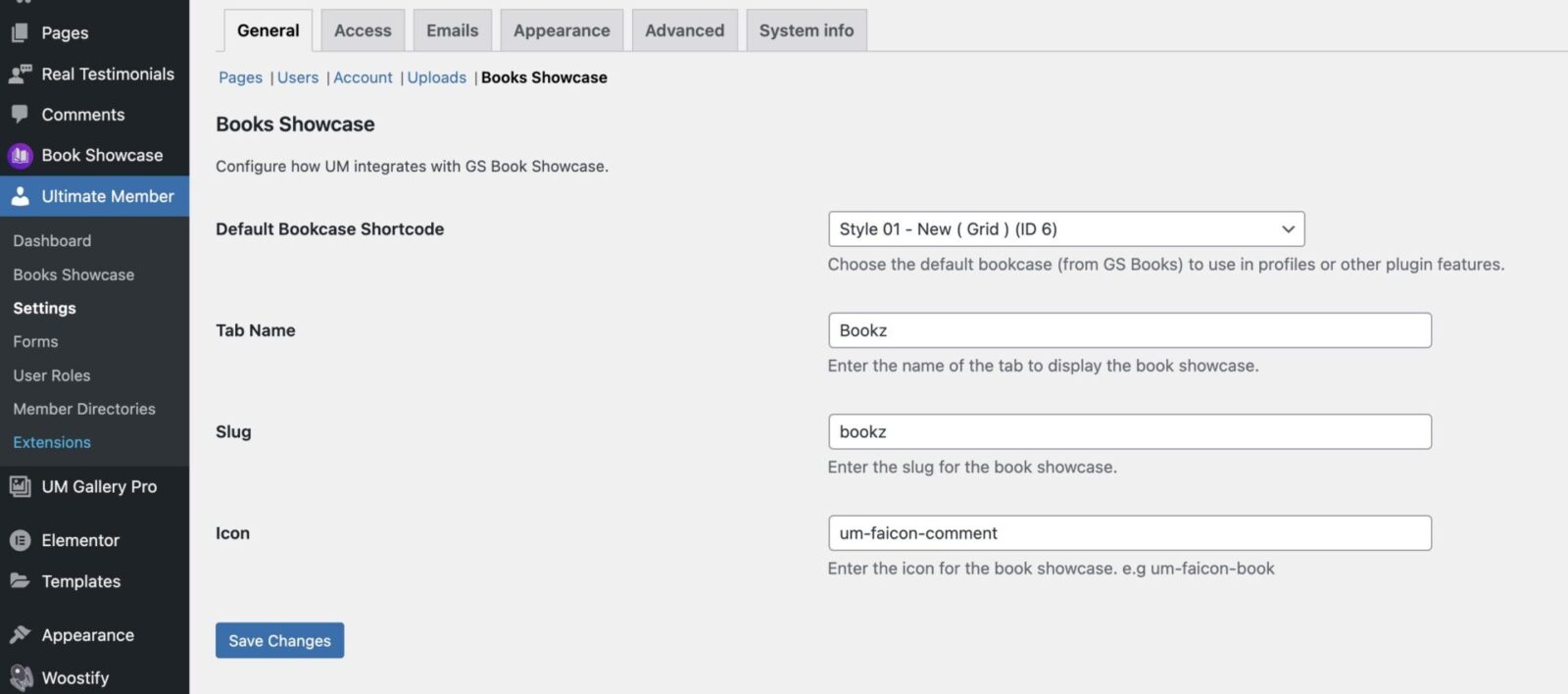 UM Books Settings