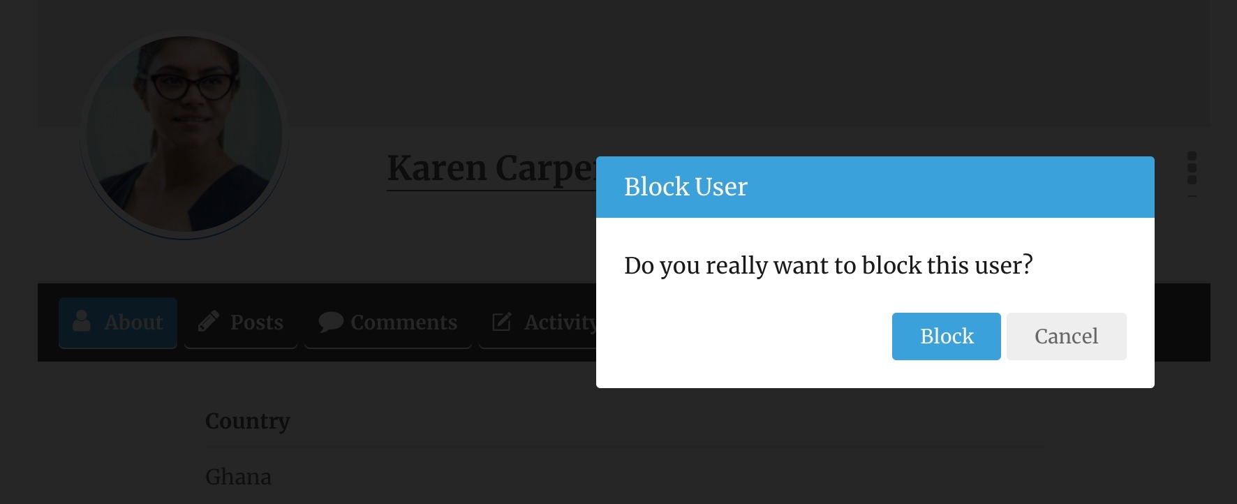 Block user modal