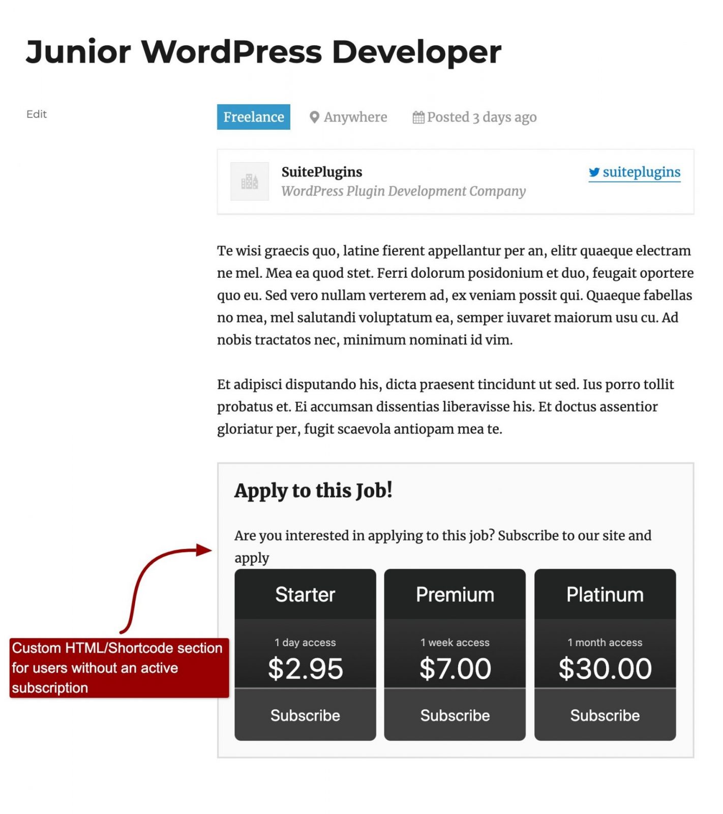 WP Job Manager Subscription Message